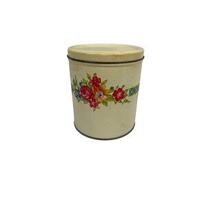 Vintage Decorware Floral Tin Canister With Lid